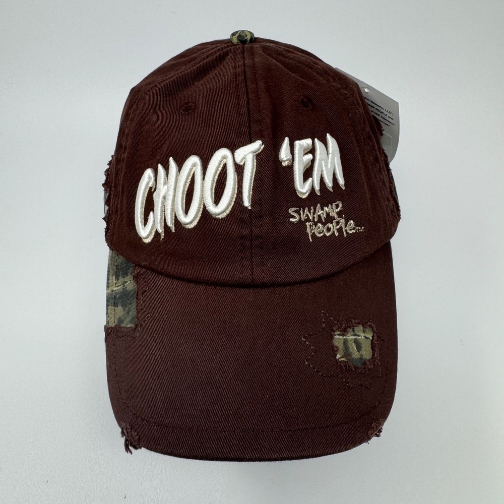 History Channel Swamp People Choot 'Em Brown Camo Distressed Hat Cap 9065 NWT